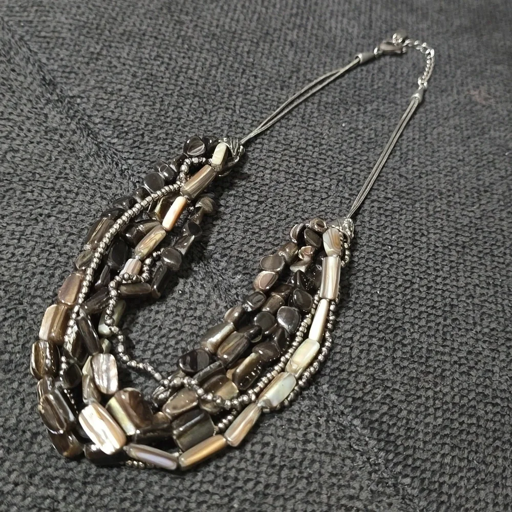 ✨️4/$20 Multi Strand Natural Shell & Glass Beads Silver Chain Necklace